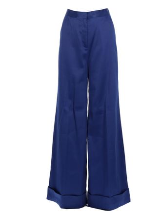 Self Portrait Wide-Leg Trousers with High Waist and Cuffed Hem