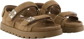 Tory Burch Womens Mellow Sport Sandals - Tory Burch Leather Brown Calfskin Shoes Flat-Shoes