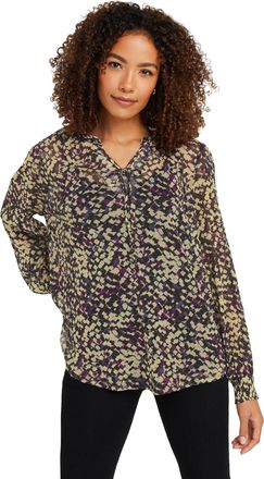 M&Co Womens Natural Glitter Dogtooth Tie Neck Blouse - Womens Brown