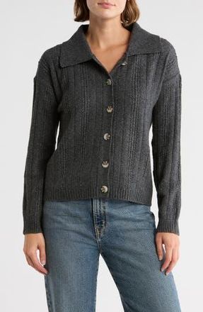 Joseph A Collared Pointelle Cardigan in Charcoal Heather at Nordstrom Rack, Size X-Large