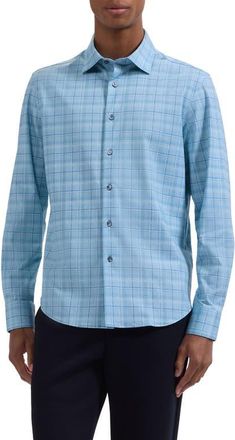 Bugatchi Jimmy OoohCotton Plaid Button-Up Shirt in Teal at Nordstrom, Size Xx-Large