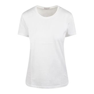 Moncler T-Shirts, female, White, Size: S Logo Patch Cotton T-shirt