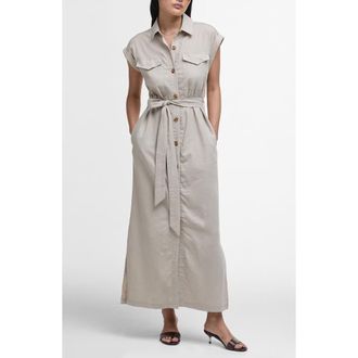 Barbour Birdie Cotton & Linen Maxi Shirtdress in Light Sand at Nordstrom Rack, Size 14 Us / 18 Uk