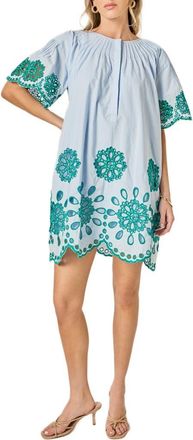 English Factory Embroidered Eyelet Shift Dress in Powder Blue at Nordstrom, Size X-Small