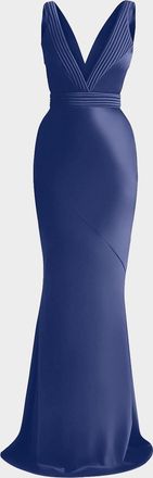 Zhivago Beloved Deep V-Neck Stretch Satin Gown