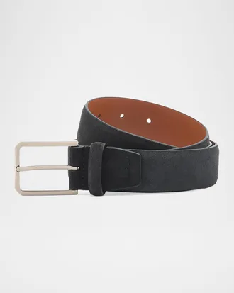 Santoni Men & apos;s Square-Buckle Suede Belt