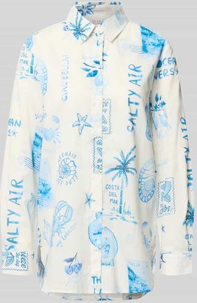 Oui Regular Fit Bluse im Allover-Look in Hellblau, Gr&ouml;&szlig;e 34