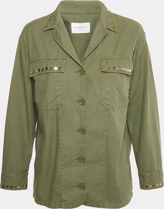 Sandro Green Cotton Studded Jacket S