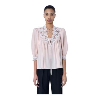 Chlo&eacute; Blouses, female, Pink, Size: S Lace Trim Blouse