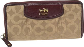 Coach Burgundy/brown Op Art Fabric And Leather Madison Continental Wallet