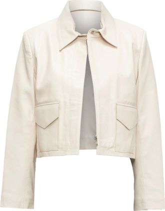 Nour Hammour lambskin minimal dual pocket cropped zip jacket