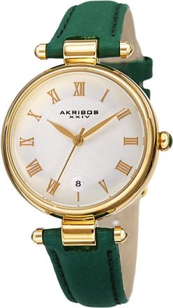 Akribos XXIV Quartz White Dial Green Leather Ladies Watch AK1070GN
