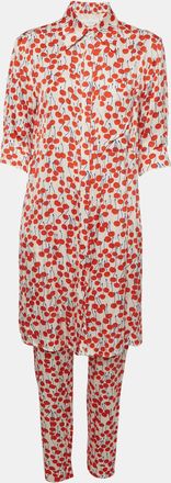 Victoria Beckham White Cherry Print Satin Tunic And Pants Set