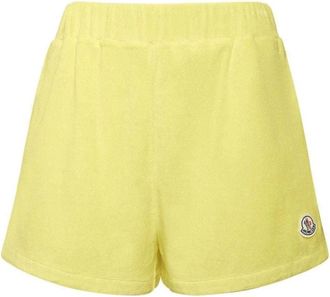 Moncler Terry Shorts Logo Patch - Dames - Bermuda - Geel - S - Katoen - Korte Broeken