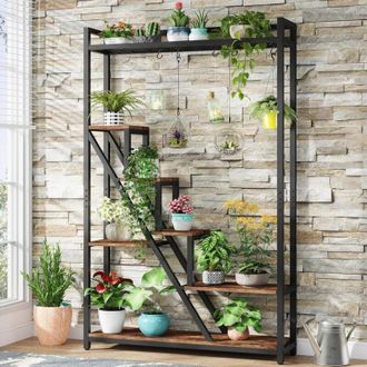 Tribesigns Tribesigns - Supporto per piante da interno alto a 7 livelli, grande scaffale per piante da 180 cm con 10 ganci da appendere, espositore per vasi per