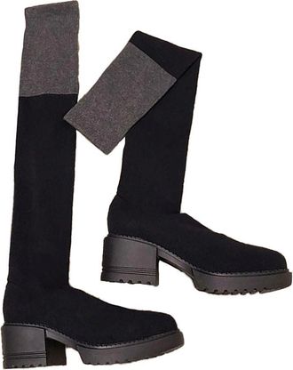 Generic Women Over-The-Knee High Stocking Elastic Socks High Heel Round Toe Chunky Boots