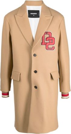 Dsquared2 number patch-detail coat - men - Polyamide/Polyester/Virgin Wool - 46 - Neutrals