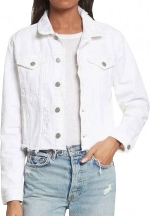 GRLFRND Cara Cropped Distressed Jacket In Vienna, White Denim