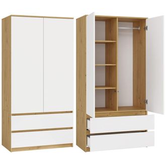 Topeshop Topeshop - Turin - Armario De Dormitorio - Penderie Multifuncional - 2 Puertas + 2 Cajones - Dressing - Artesanal Y Blanco