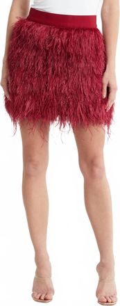 Alice & Olivia Cina Feather Mini Skirt In Bordeaux