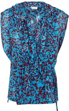 Dries Van Noten Bloes met bloemenprint en ruches - Dames - Blouses - Blauw - XS - Overhemden