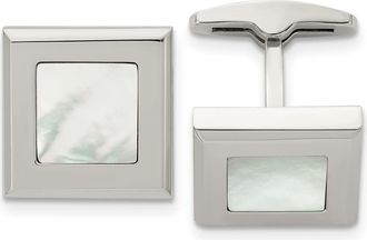 Diamond2Deal Stainless Steel Polished Mother of Pearl Square Cufflinks