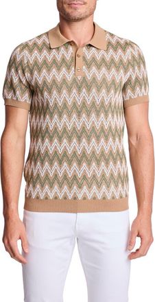 Paisley & Gray Zigzag Knit Polo in Tan Forest Zig Zag at Nordstrom Rack, Size Xxx-Large