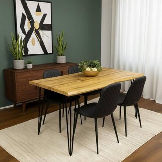 Kosy Koala Dining Table Set & 4 Faux Leather Chairs Kitchen Dining Furniture in Brown