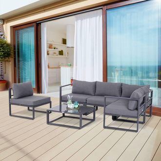 OUTSUNNY 6Pcs Outdoor Sectional Sofa Set Conversation Aluminum Frame in Grey