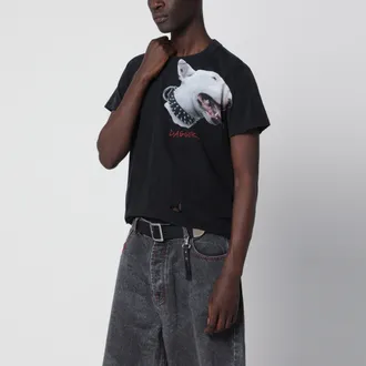 Dagger Faded black cotton T-shirt with distressed details