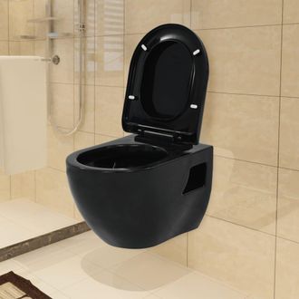 vidaXL Vidaxl - Inodoro De Pared De Cer&aacute;mica Negro