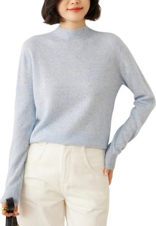 Dissa Women Cashmere Jumper Blue Stand Neck Knitted Jumper Long Sleeve Relaxed Cashmere Wool Thin Solid Color Ladies Sweater,UK 14,YD24192