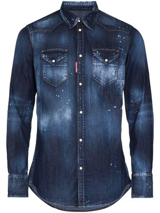 Dsquared2 faded paint splatter denim shirt - men - Cotton/Spandex/Elastane - 52 - Blue