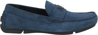 Emporio Armani Men's Square Toe Cow Suede Loafers in Blue with Flat Rubber Sole