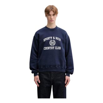 Sporty & Rich Varsity Crest Sweater - Dames - Sweatshirts - Blauw - L - Katoen - Hoodies & sweatvesten
