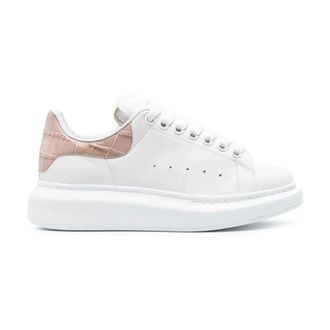 Alexander McQueen Oversized Krokodil-Ge&euml;tste Sneakers Wit Roze - Dames - Schoenen - Wit - Maat: 39 1/2 EU Leer
