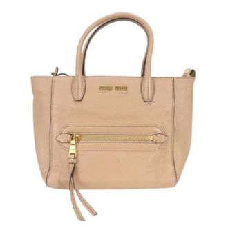 Miu Miu Pre-owned Handbags, unisex, Beige, Size: ONE SIZE Pre-owned Madras Leather 2way Bag