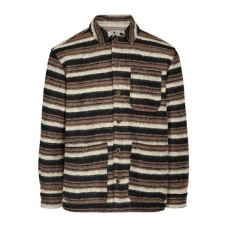 Anerkjendt Gestreepte Wol Overshirt Jas Vest - Heren - Zomerjassen - Bruin - S - Wol - Jassen