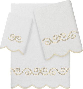 Linum Home Textiles 100% Turkish Cotton Symmetra Scallop 3Pc Embellished Towel Set