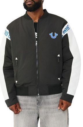 True Religion Chopper Bomber Jacket in Jet Black /Winter White at Nordstrom, Size Xxx-Large