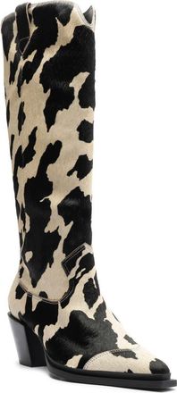 Arezzo Dakota Knee High Western Boot in Beige/Black Print Calf Hair at Nordstrom, Size 9.5