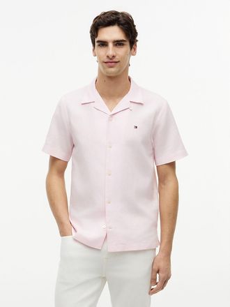 Tommy Hilfiger Mens Regular Fit Cotton-Linen Camp Shirt - Pink - XXL