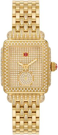 Michele Deco Mid Jubilee Limited Edition Diamond Pavé Chronograph Bracelet Watch, 29mm x 31mm in Gold at Nordstrom