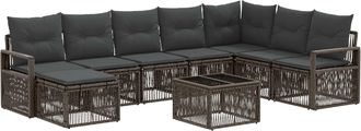 vidaXL Conjunto De Sof&aacute;s De Jard&iacute;n 9 Uds. Gris Rat&aacute;n Sint&eacute;tico Vidaxl