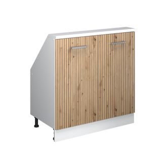Vicco Armario De Cocina Para Techo Inclinado R-line, Roble Artesanal/blanco, 80 Cm Con 2 Puertas, Vicco