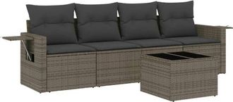 vidaXL Juego De Sof&aacute;s Jard&iacute;n Con Cojines 5 Pzas Rat&aacute;n Sint&eacute;tico Gris Vidaxl