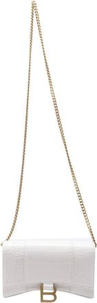 Balenciaga Ecru Croc-Embossed Leather Hourglass Wallet On Chain (Authentic Pre-Loved)