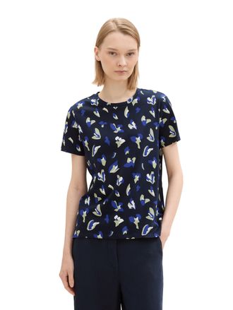Tom Tailor Denim Rundhalsshirt TOM TAILOR DENIM, Damen, Gr. S (36), blau (abstract navy floral print), Jersey, Obermaterial: 100% Baumwolle, bedruckt, loose fit taille