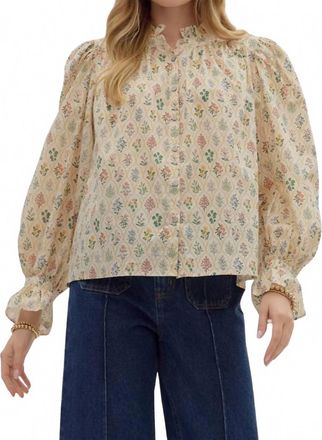 Entro Floral Long Sleeve Top In Ecru