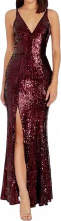 Dress The Population Iris Sequin Gown In Port Wine